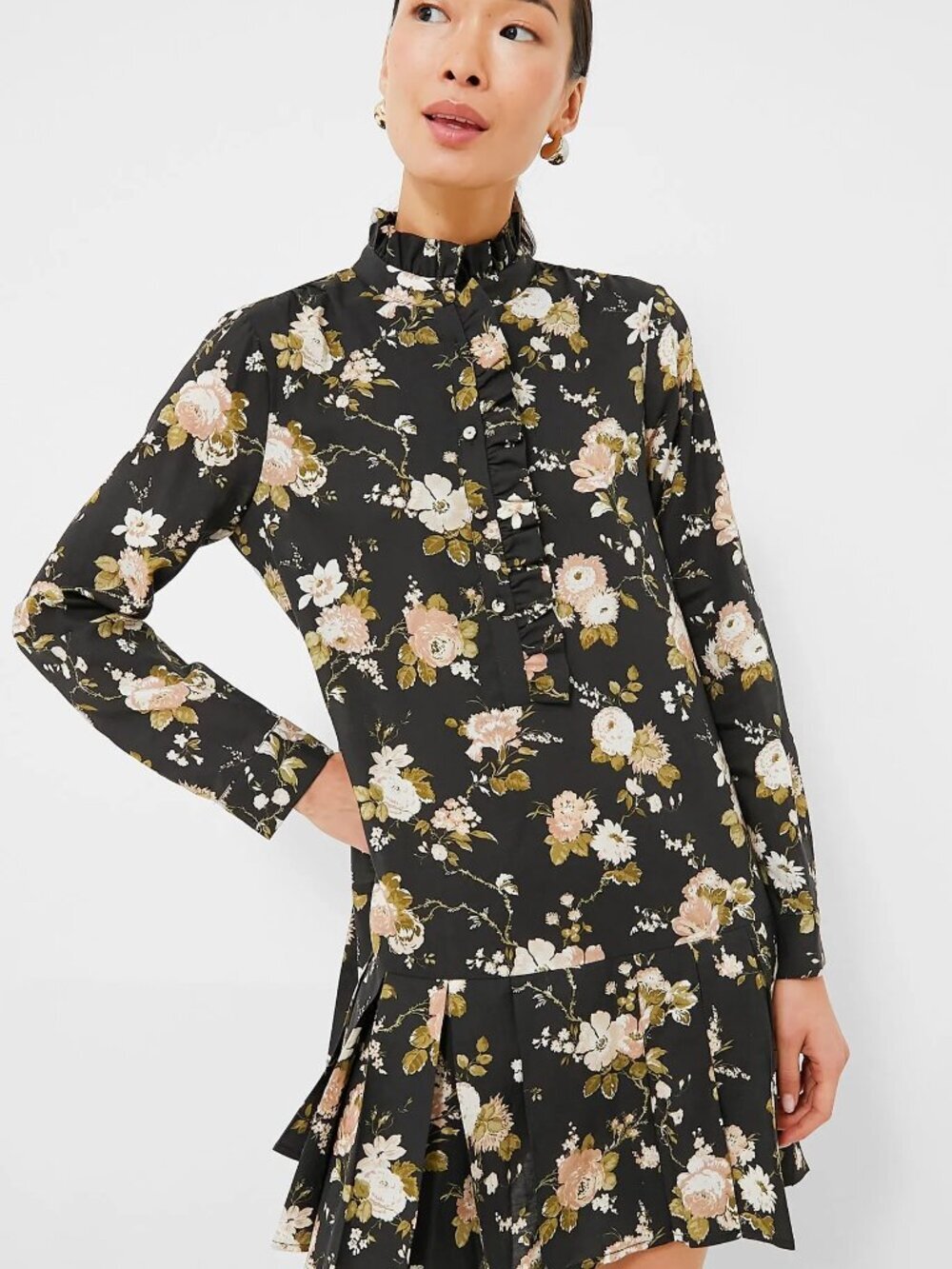 TUCKERNUCK Midnight Garden Black Floral Drop Waist Tate Mini Dress Size M NWT